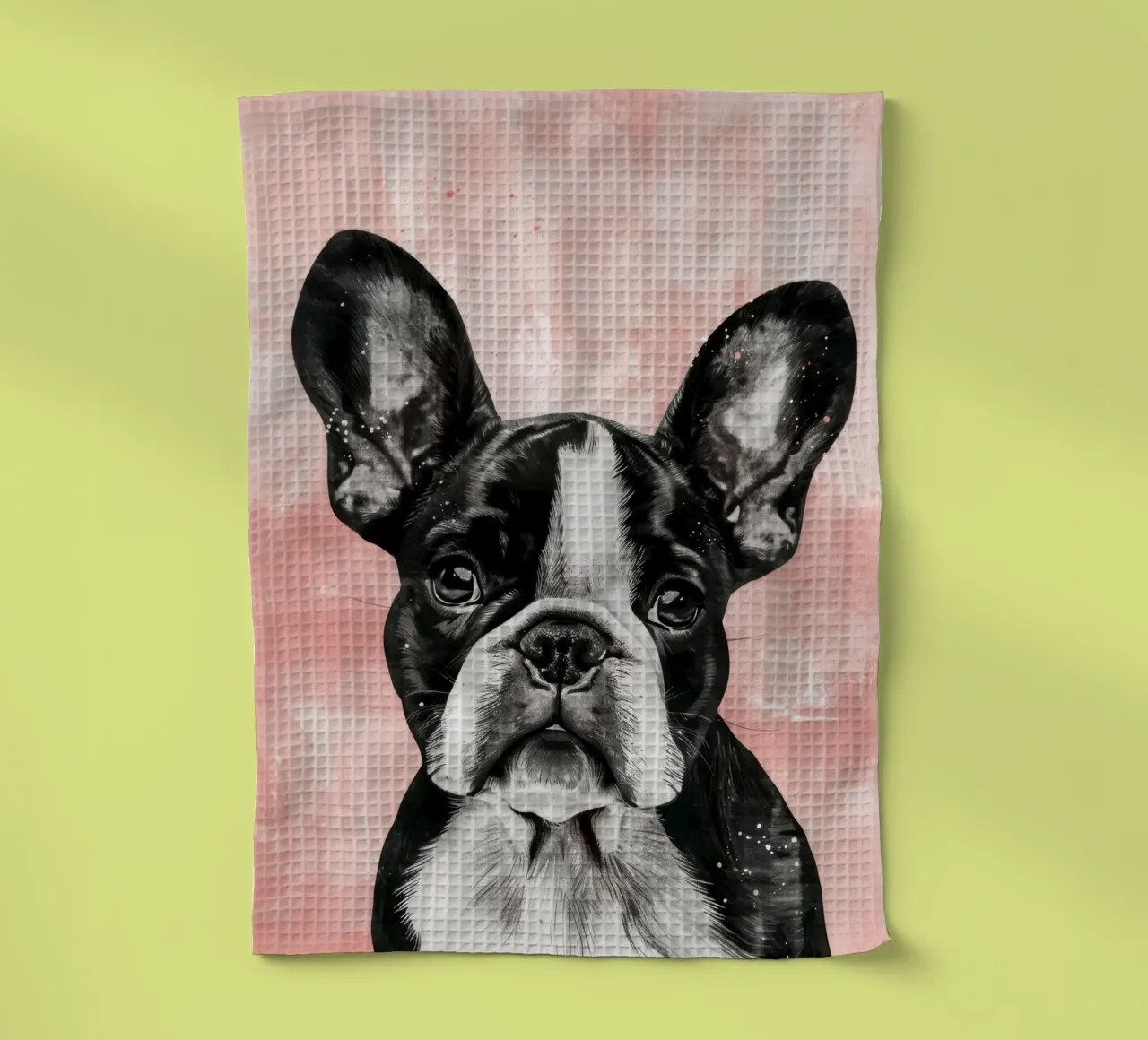 Bulldog dallo sguardo dolce, che riposa serenamente in un attimo canovaccio da cucina da DesignDoodle