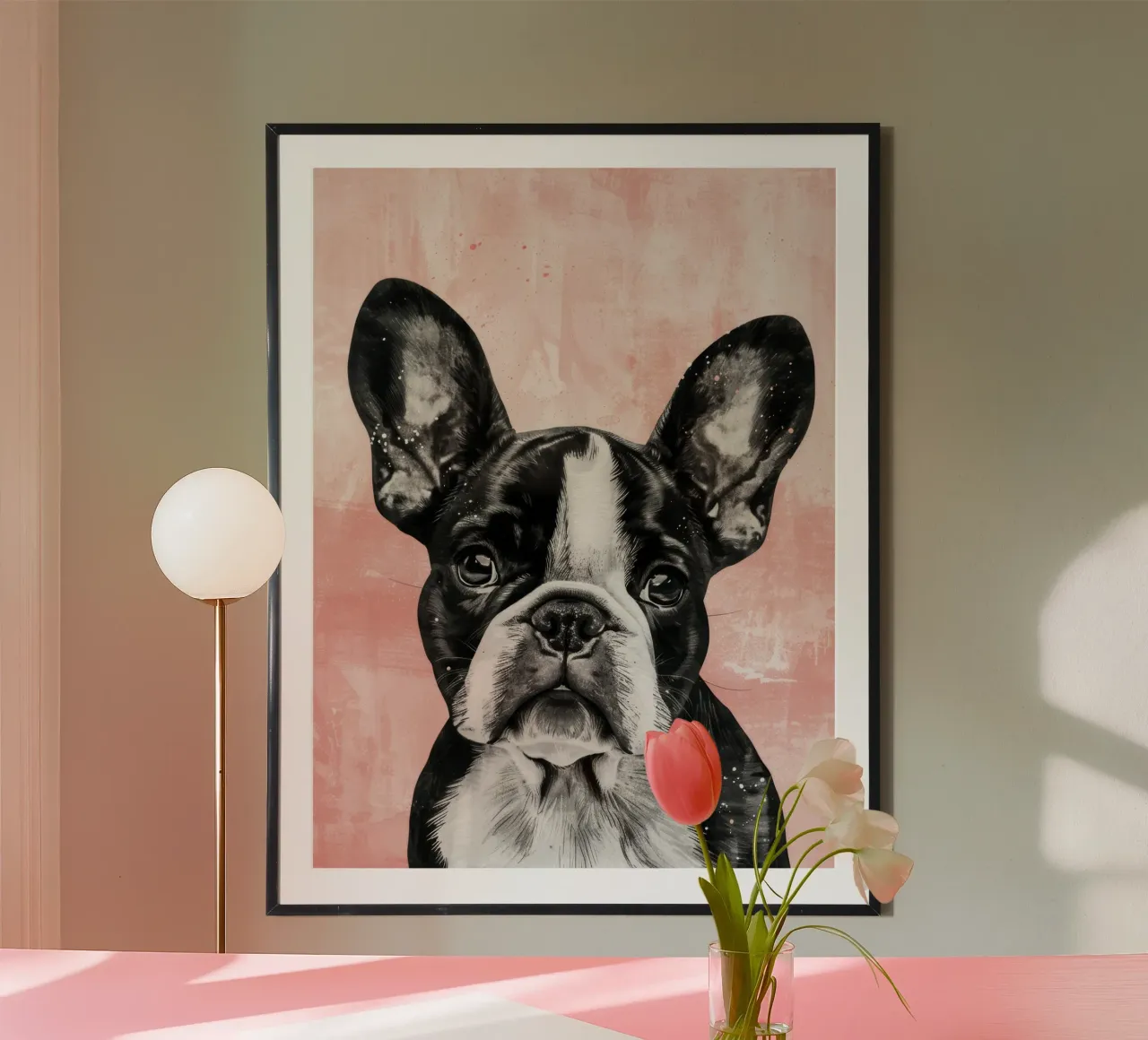 Bulldog dallo sguardo dolce, che riposa serenamente in un attimo carta hahnemühle da DesignDoodle