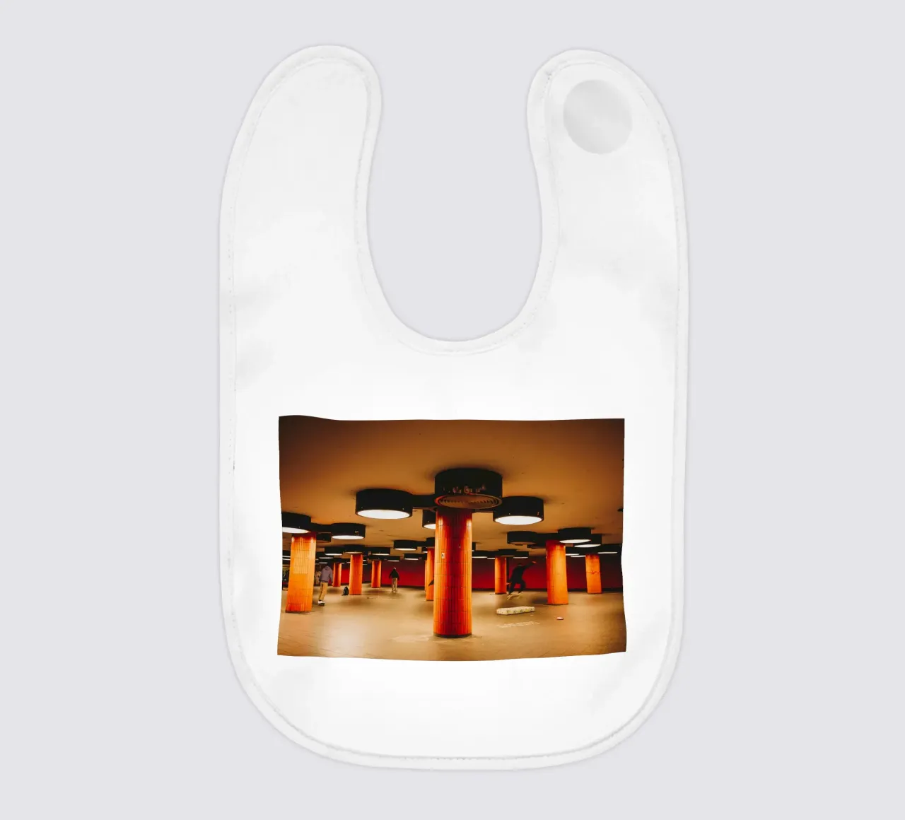 Berlin Underground Metro City Tunnel with skateboarders baby bib by Bold and Retro