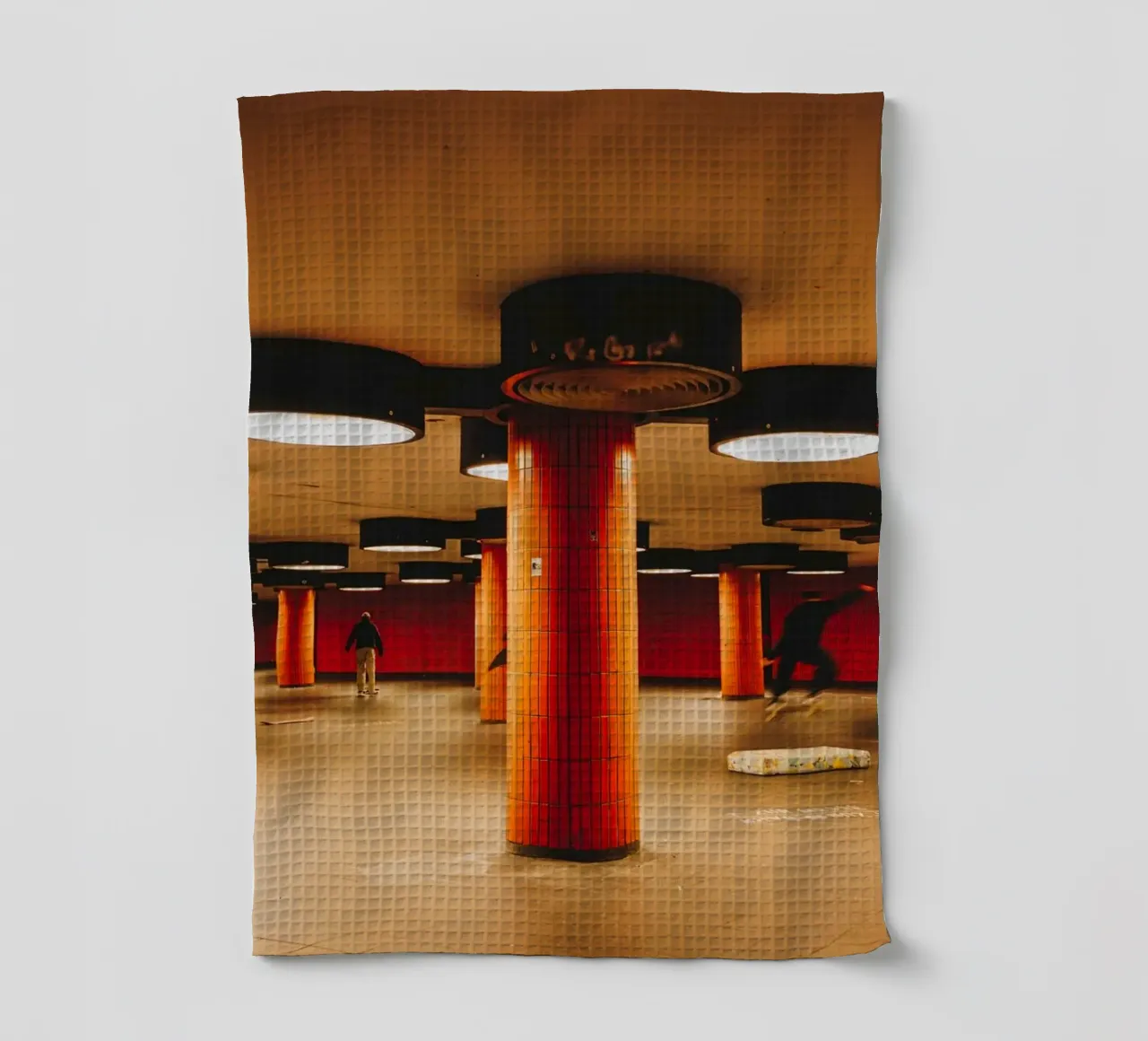 Berlin Underground Metro City Tunnel with skateboarders tea towel by Bold and Retro
