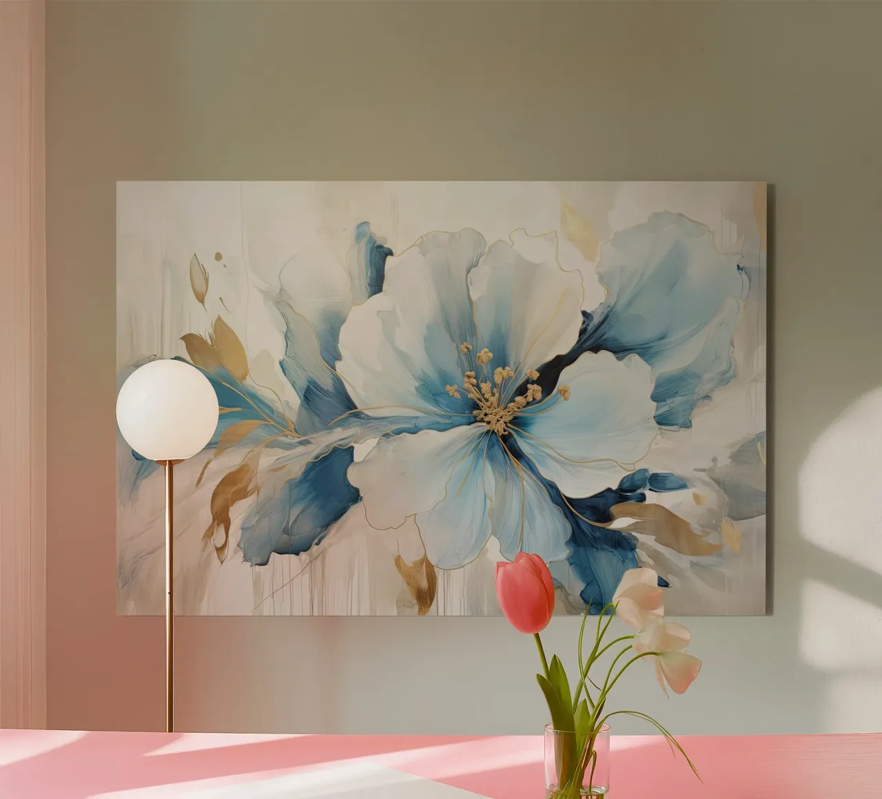 Fiore con accenti blu alluminio dibond da Imagine