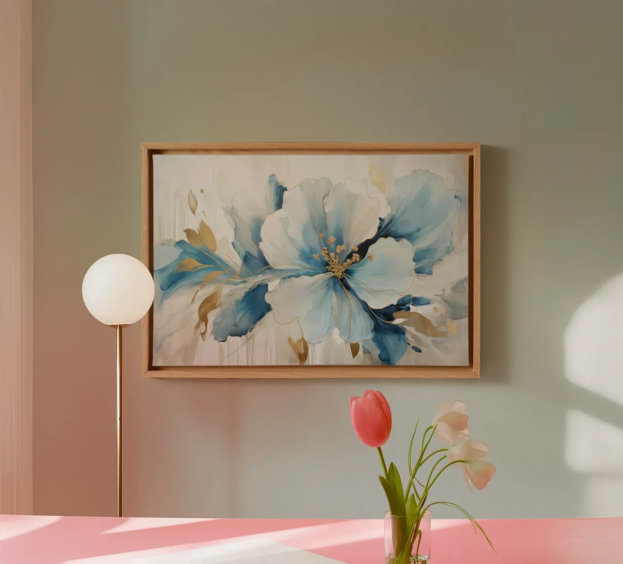 Fiore con accenti blu tela con Cornice a cassetta da Imagine