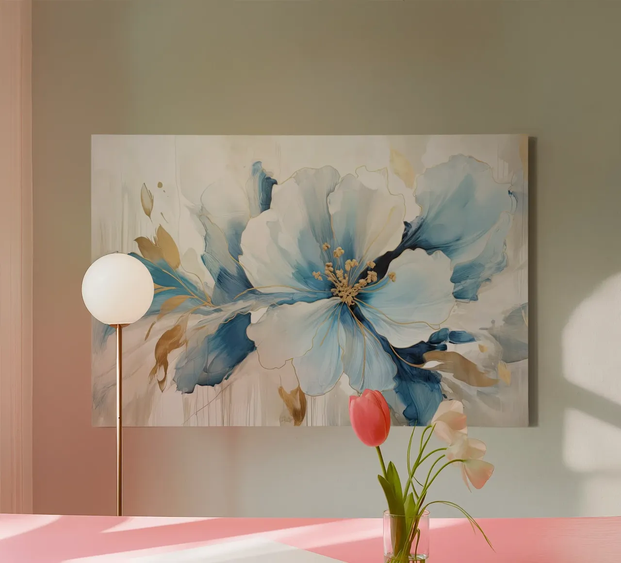 Fiore con accenti blu tela con Cornice a cassetta da Imagine