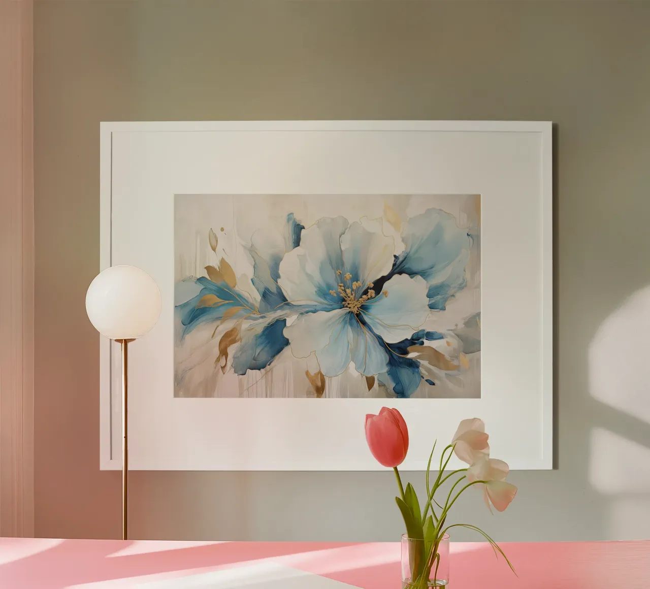 Fiore con accenti blu carta hahnemühle da Imagine