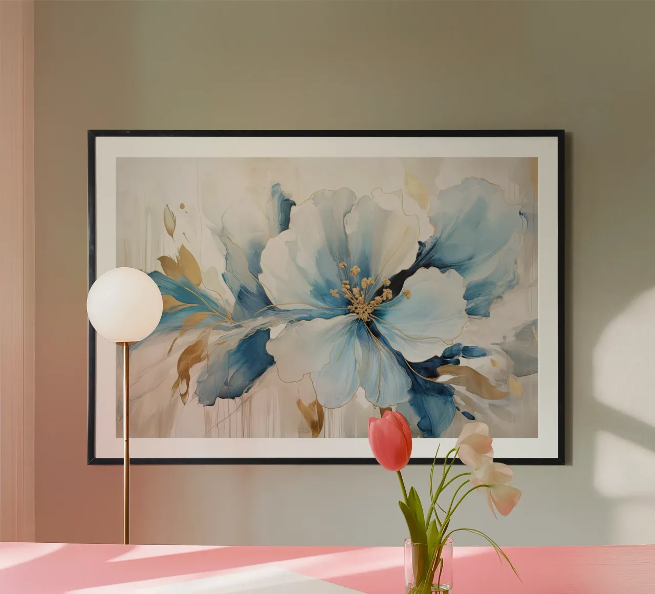 Fiore con accenti blu carta hahnemühle da Imagine