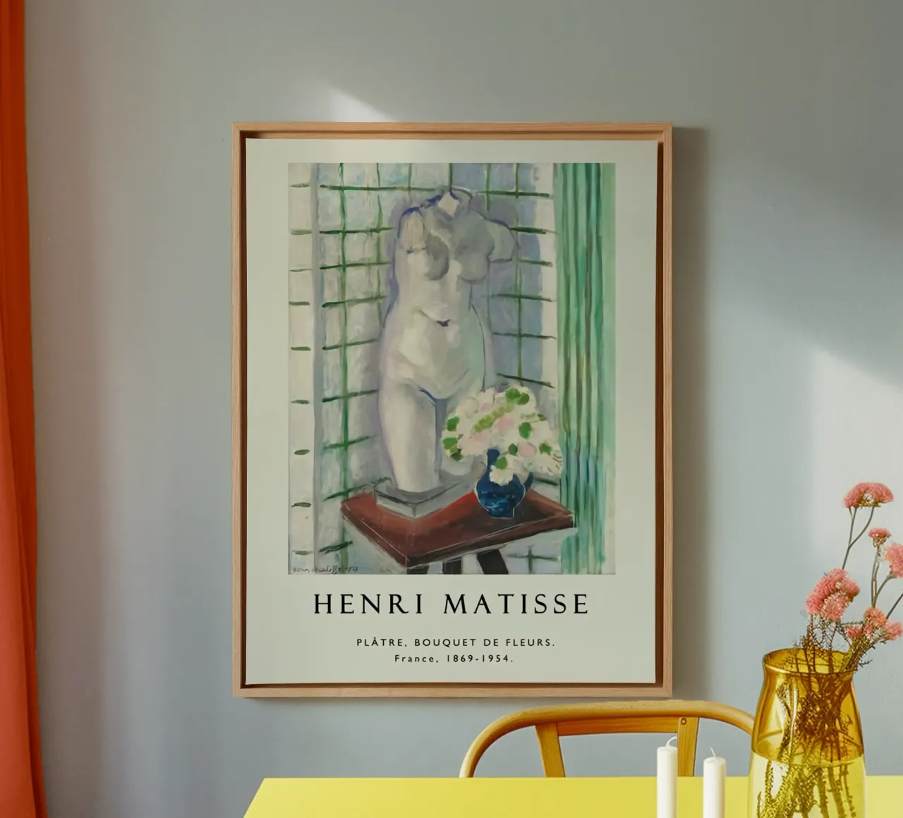 flower vase and mannequin on the table canvas by sazkia art