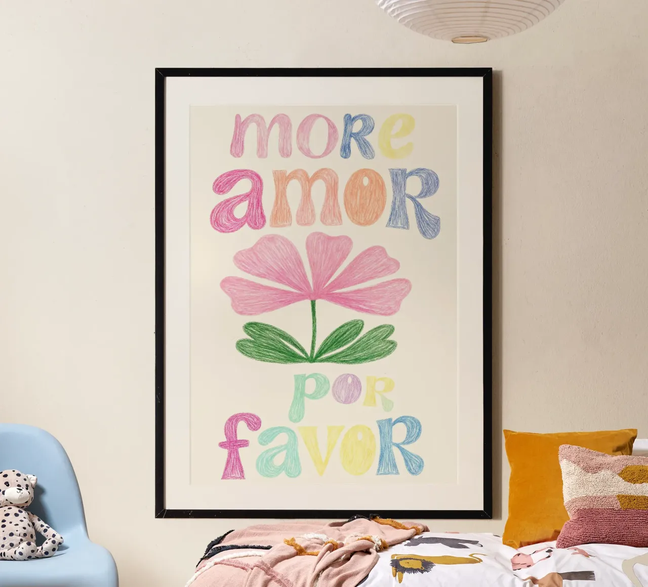 More Amore Por Favor (White) poster with aluminum frame by Attaboy Dsgn