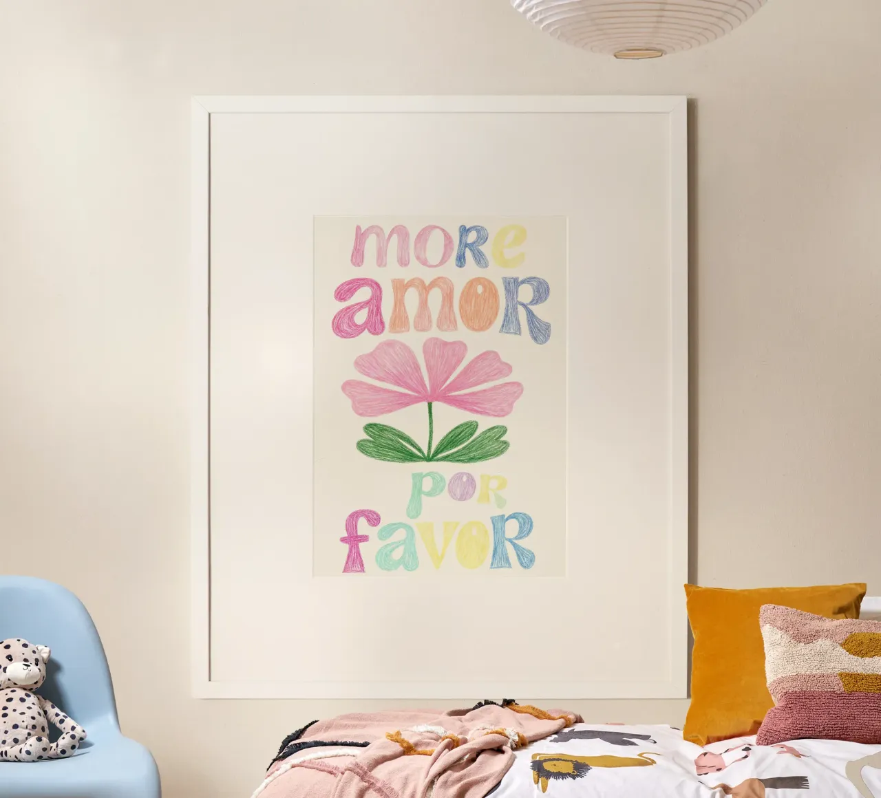 More Amore Por Favor (White) poster with aluminum frame by Attaboy Dsgn