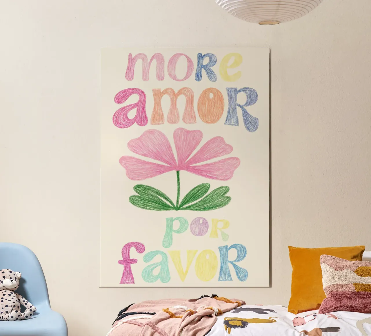 More Amore Por Favor (White) poster with aluminum frame by Attaboy Dsgn