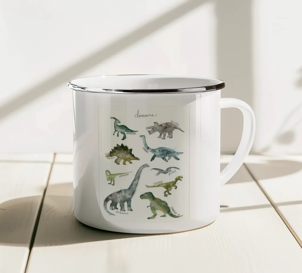 immagine di dinosauro tazza in smalto da amnda shope