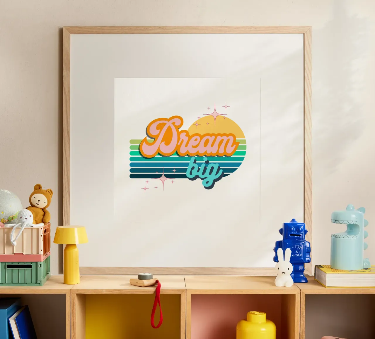 dream big retro poster con telaio in legno da fummelhummel