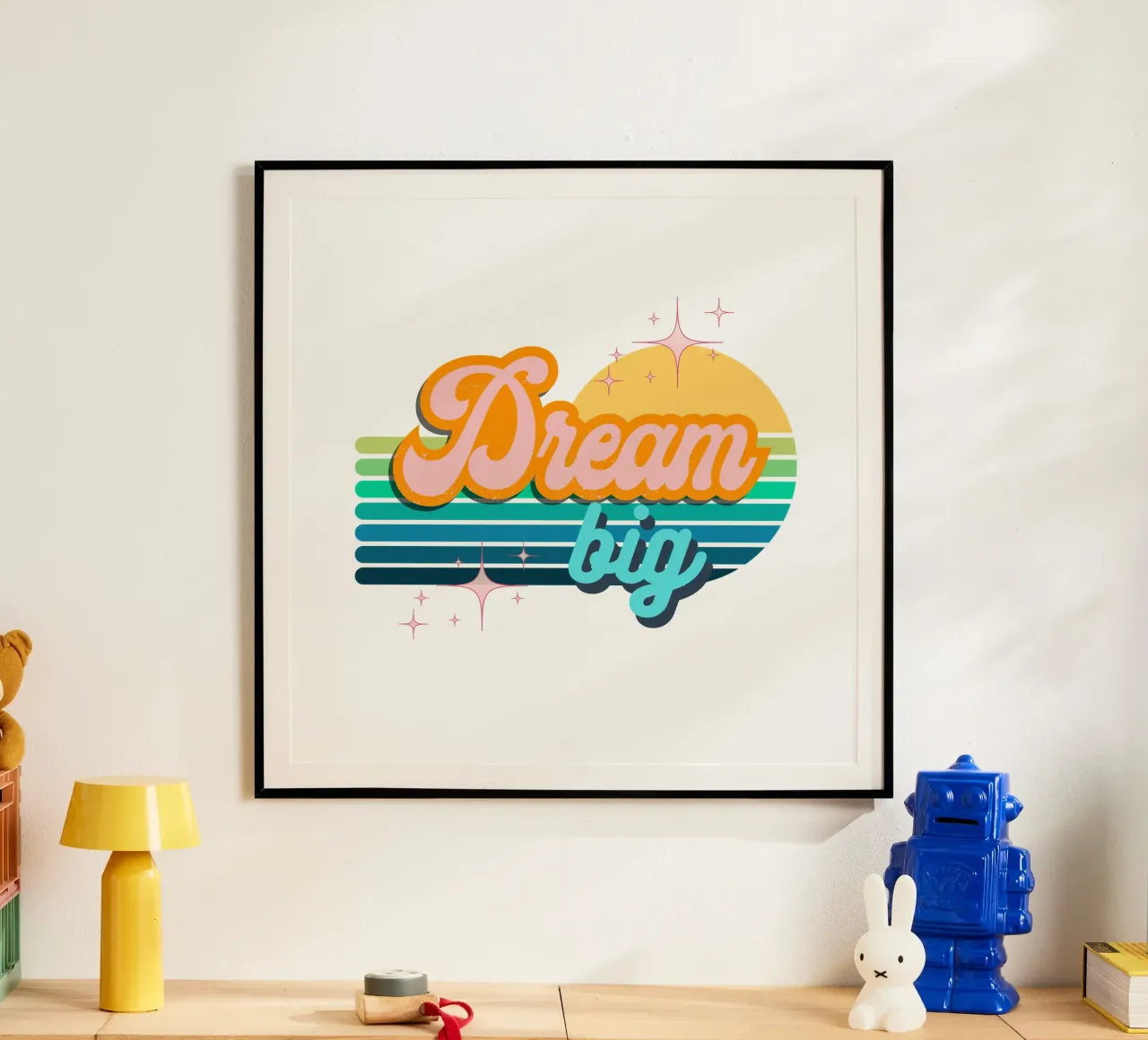 dream big retro poster con telaio in legno da fummelhummel
