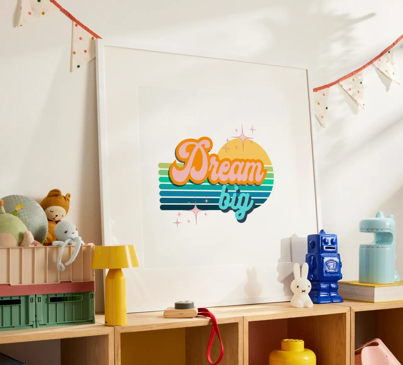 dream big retro poster con telaio in legno da fummelhummel