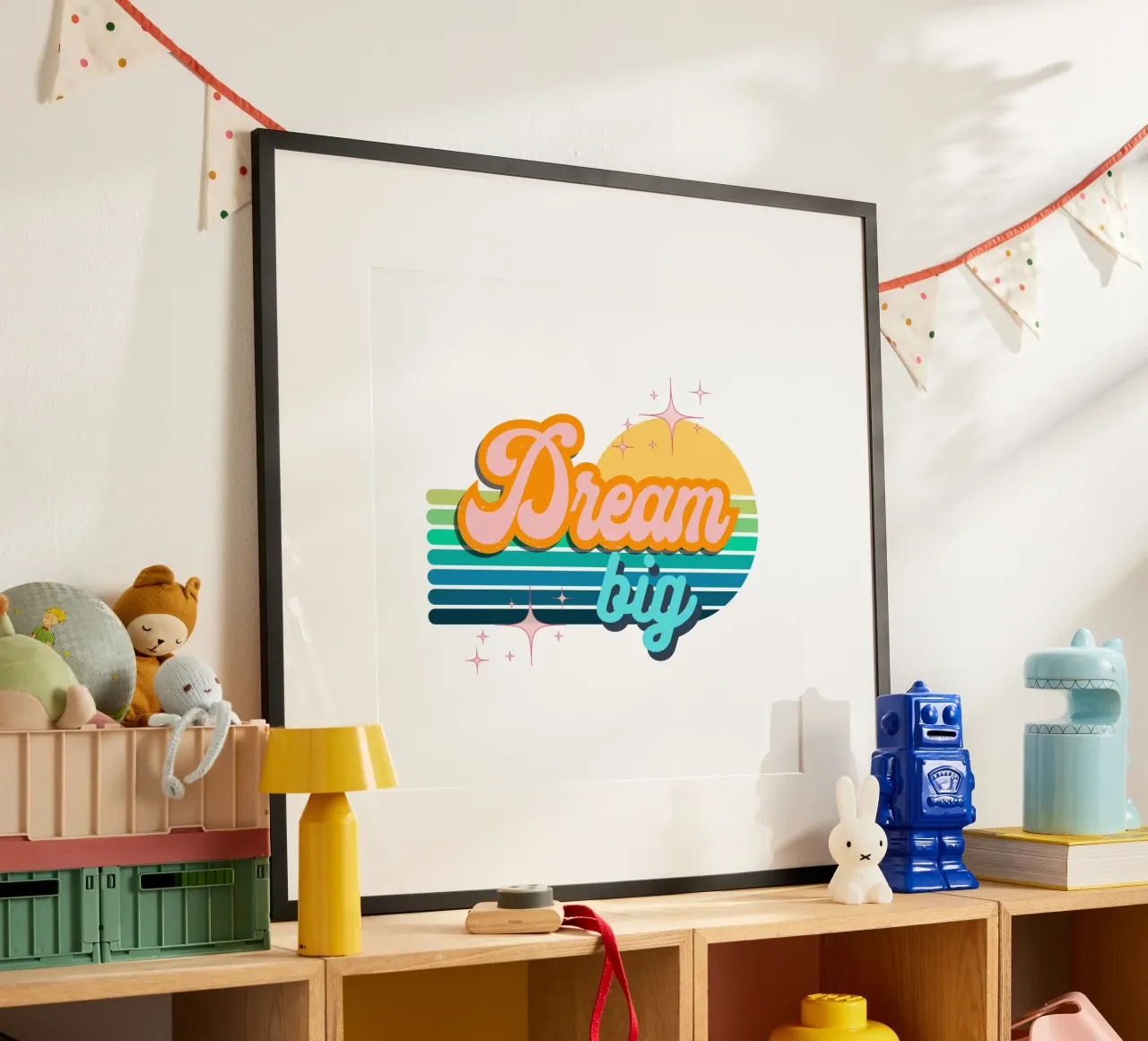 dream big retro poster con telaio in legno da fummelhummel