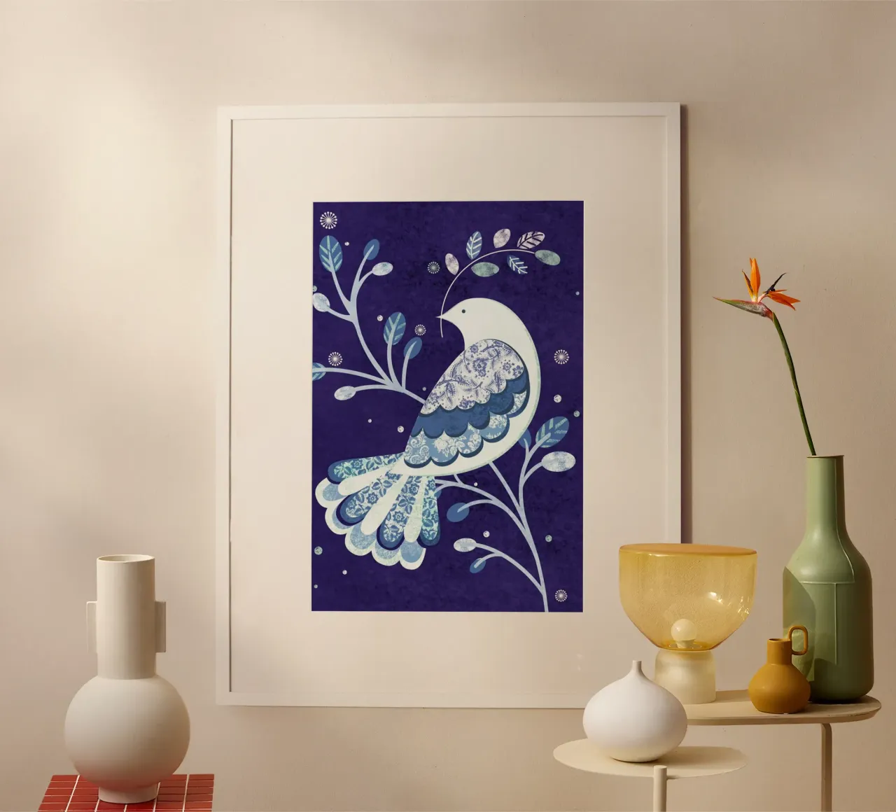 Winter Dove poster con telaio in legno da Catherine Aguilar