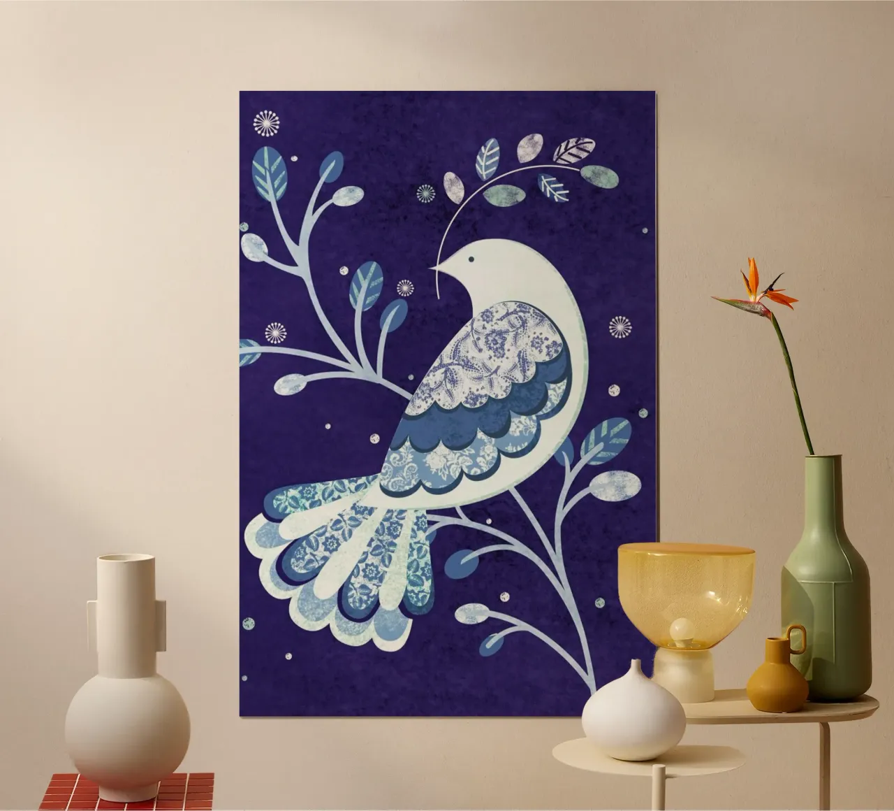 Winter Dove poster con telaio in legno da Catherine Aguilar