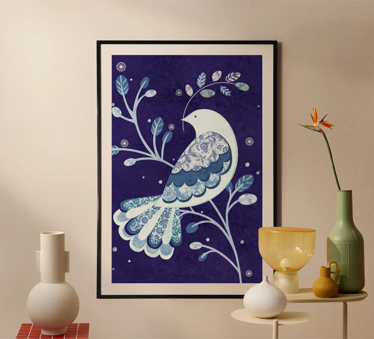 Winter Dove poster con telaio in legno da Catherine Aguilar