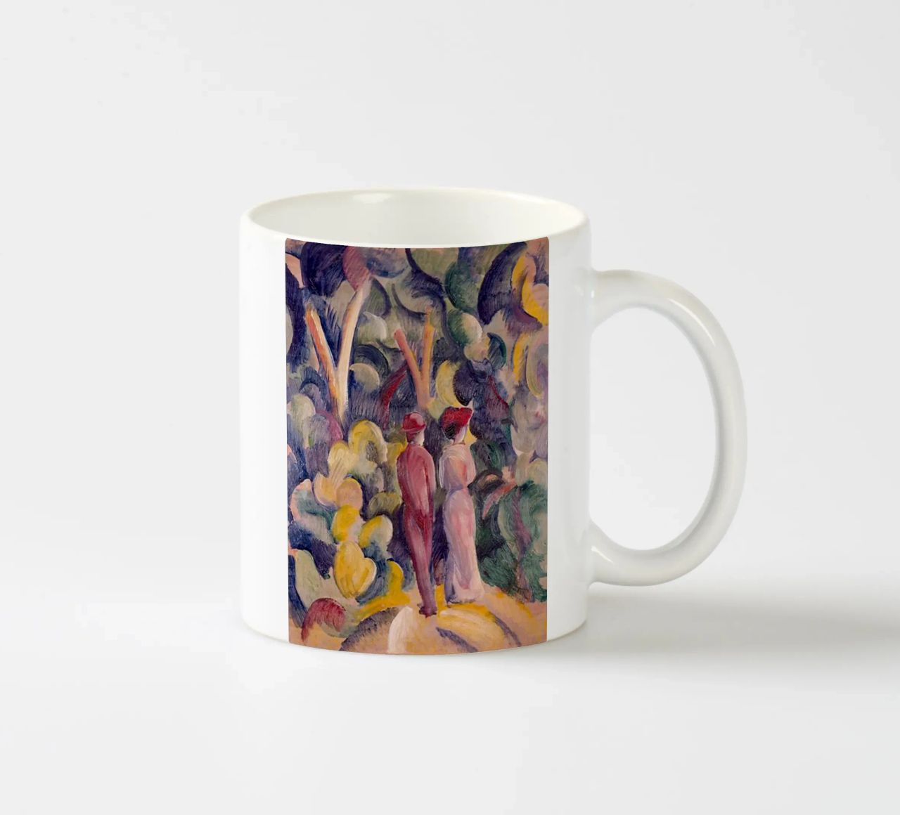 una coppia che cammina in mezzo alla foresta tazza in ceramica da alexander art