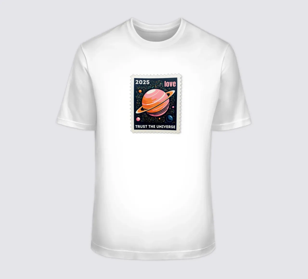 trust the universe briefmarke t-shirt da fummelhummel