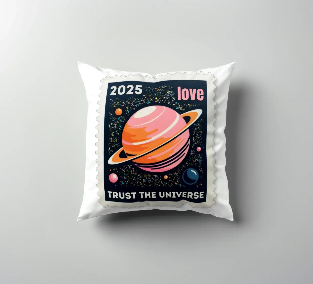 trust the universe briefmarke cuscino da fummelhummel