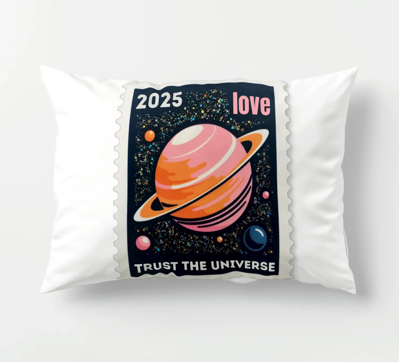 trust the universe briefmarke cuscino da fummelhummel