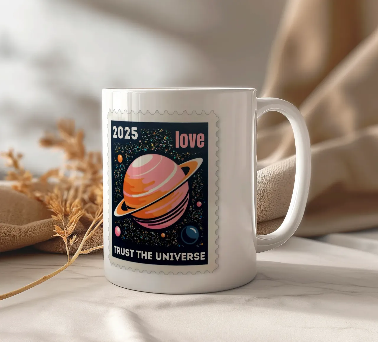 trust the universe briefmarke tazza in ceramica da fummelhummel