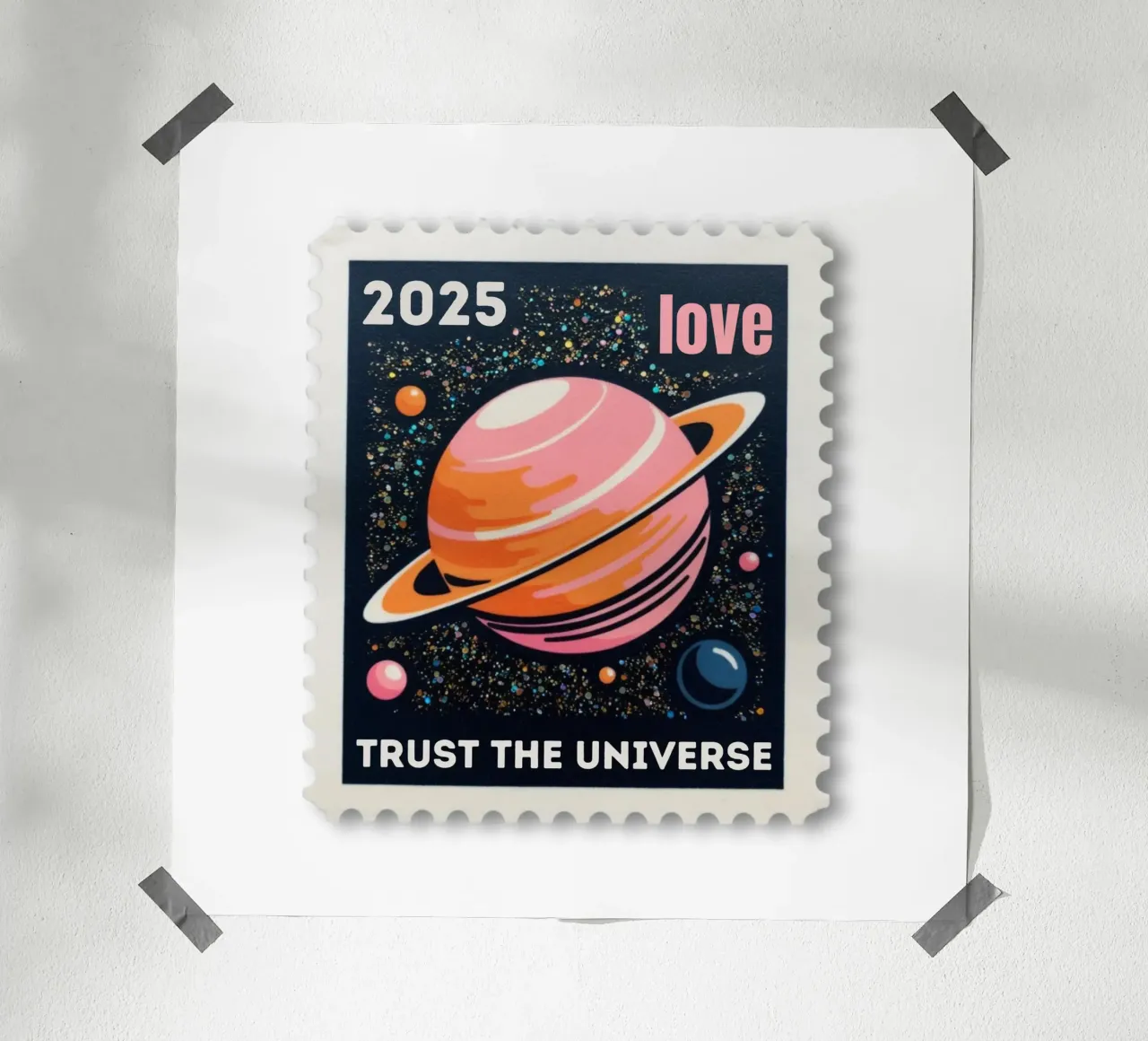 trust the universe briefmarke poster da fummelhummel
