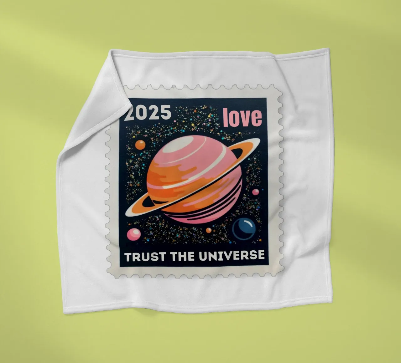 trust the universe briefmarke coperta in pile da fummelhummel