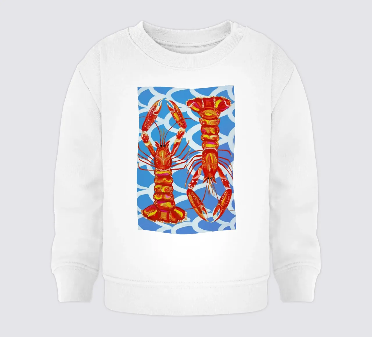 Langoustines On Blue Wavey baby sweatshirt by Alice Straker