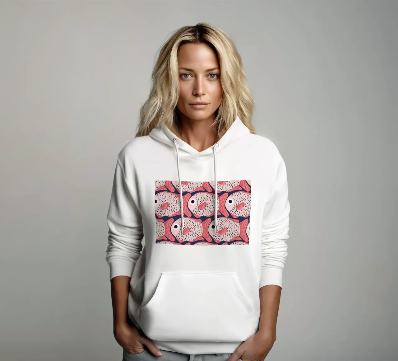 Pink Fish Pattern felpa con cappuccio da Laura Graves