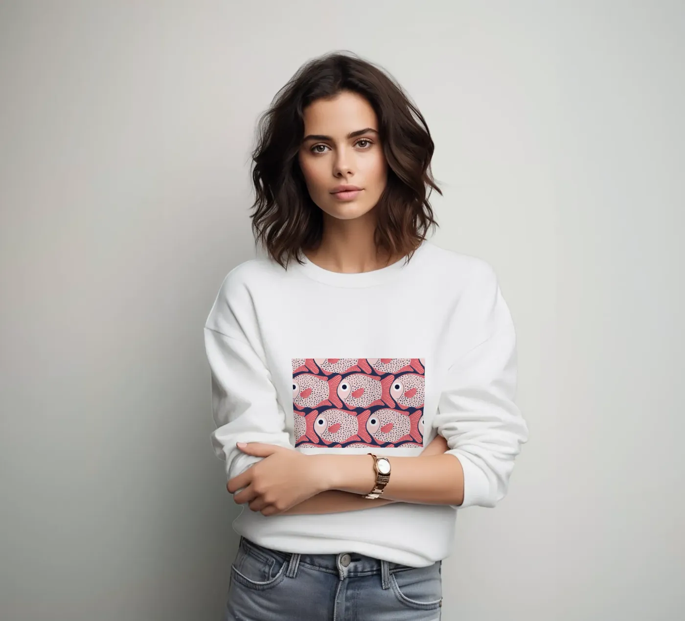 Pink Fish Pattern sweatshirt by Laura Graves