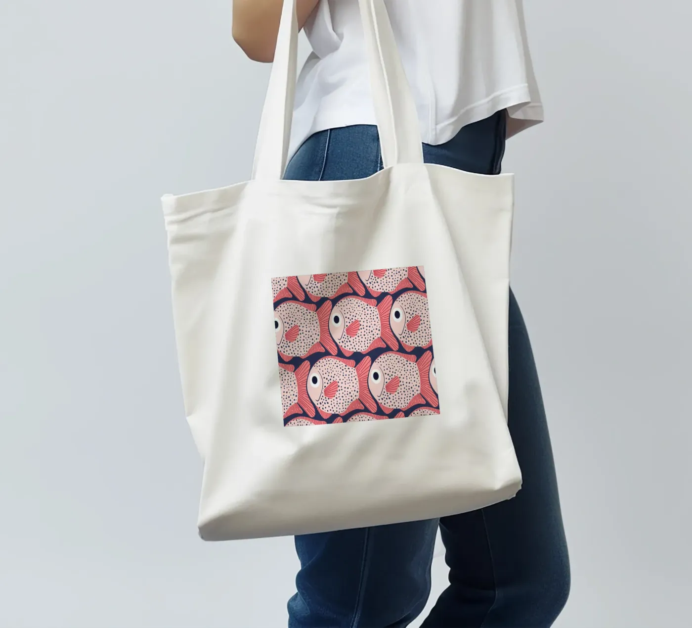 Pink Fish Pattern tote bag by Laura Graves