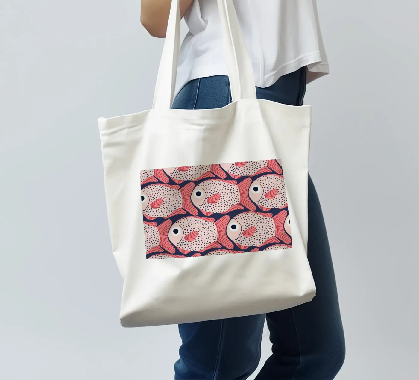 Pink Fish Pattern tote bag by Laura Graves