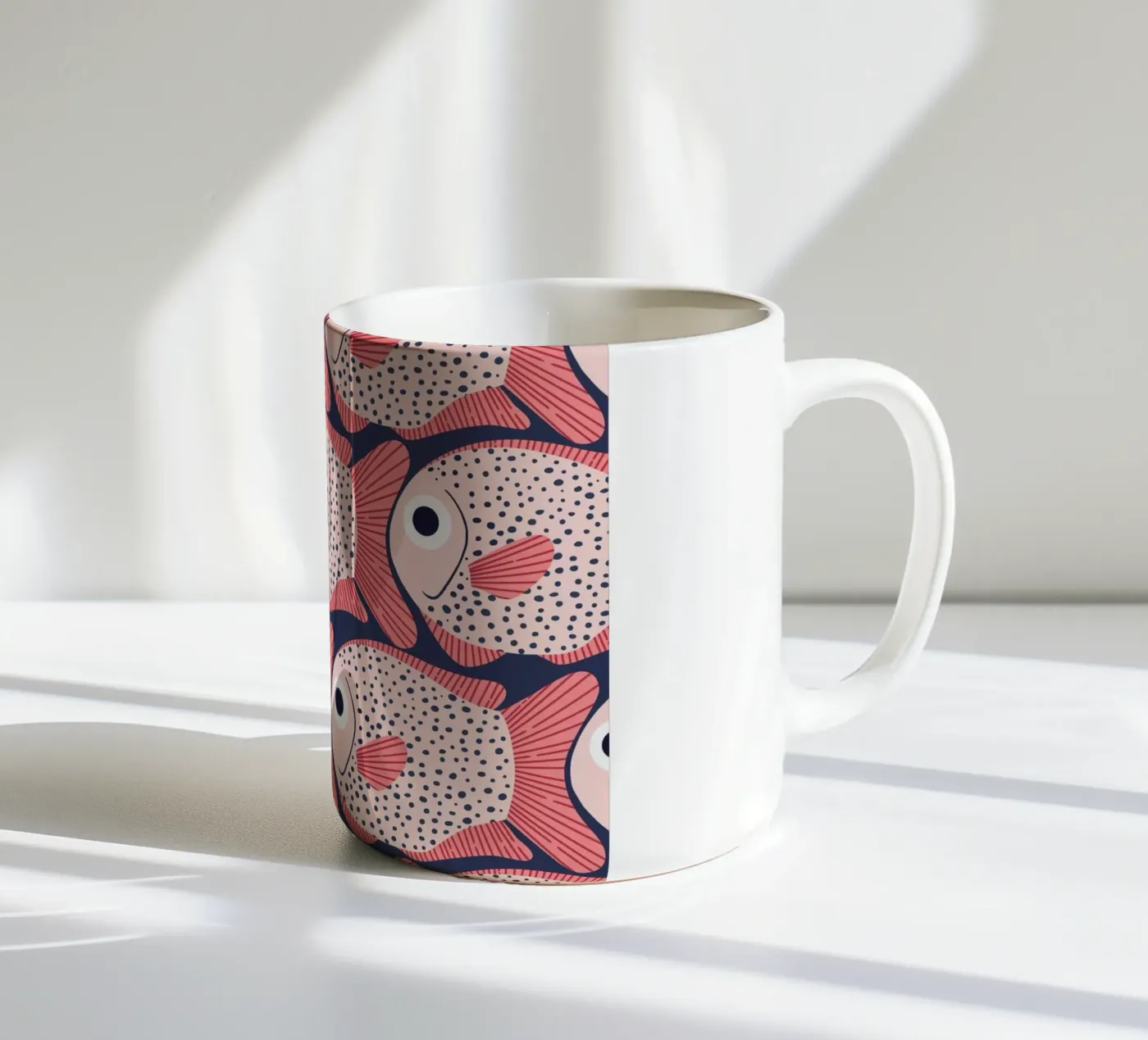 Pink Fish Pattern ceramic mug by Laura Graves
