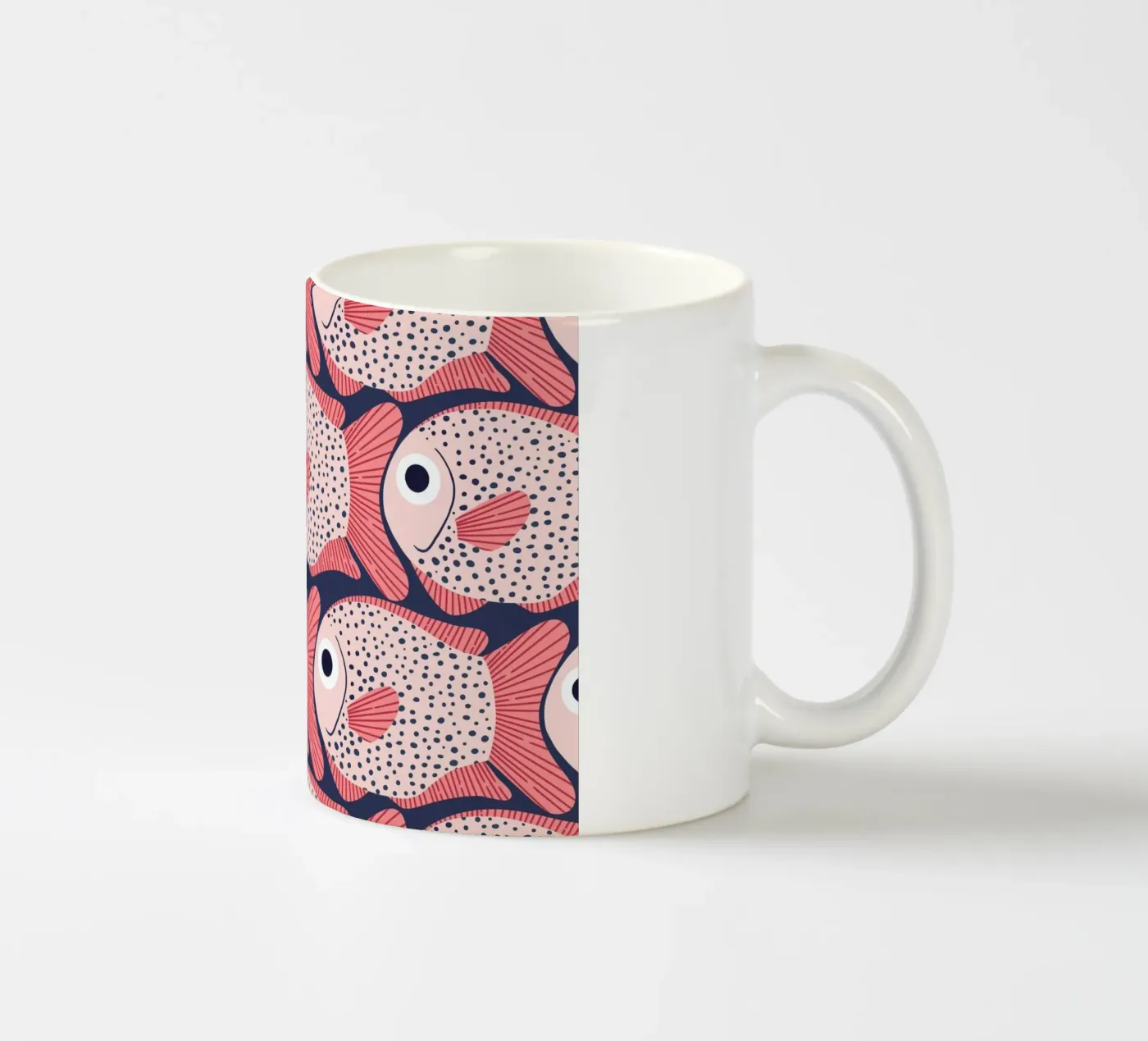 Pink Fish Pattern ceramic mug by Laura Graves
