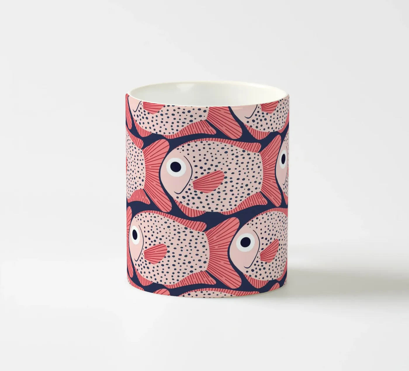 Pink Fish Pattern ceramic mug by Laura Graves