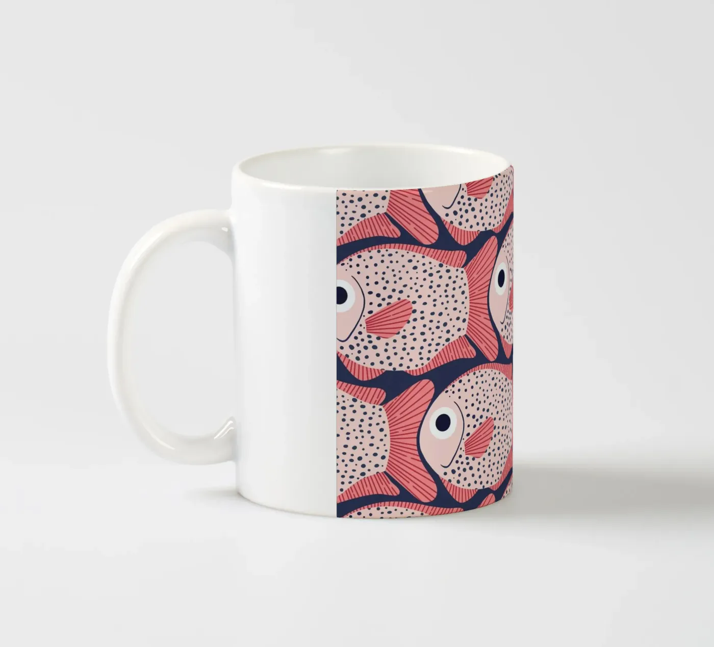 Pink Fish Pattern ceramic mug by Laura Graves