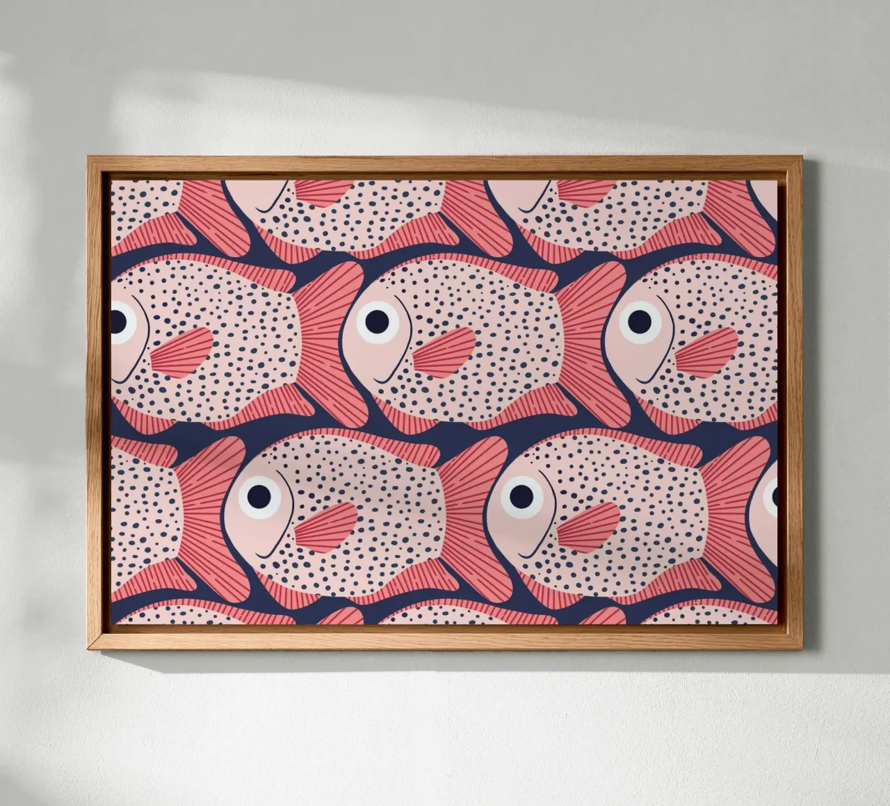 Pink Fish Pattern tela con Cornice a cassetta da Laura Graves