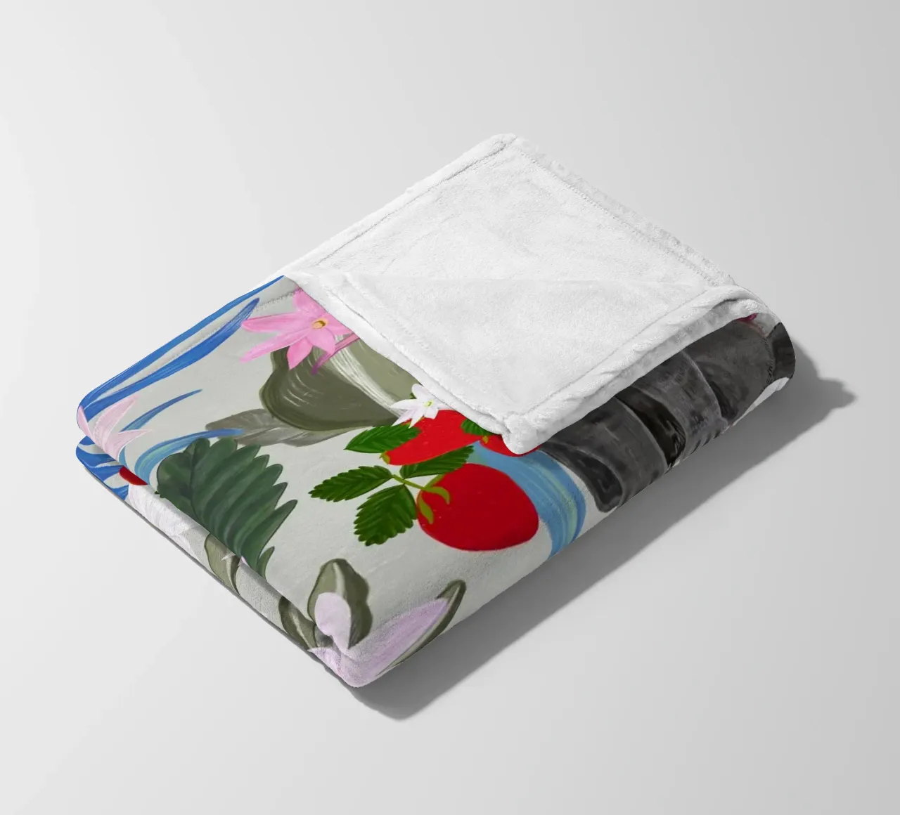 Gatto disegnato a mano con fragola e tropicale coperta in pile da gulsengunel
