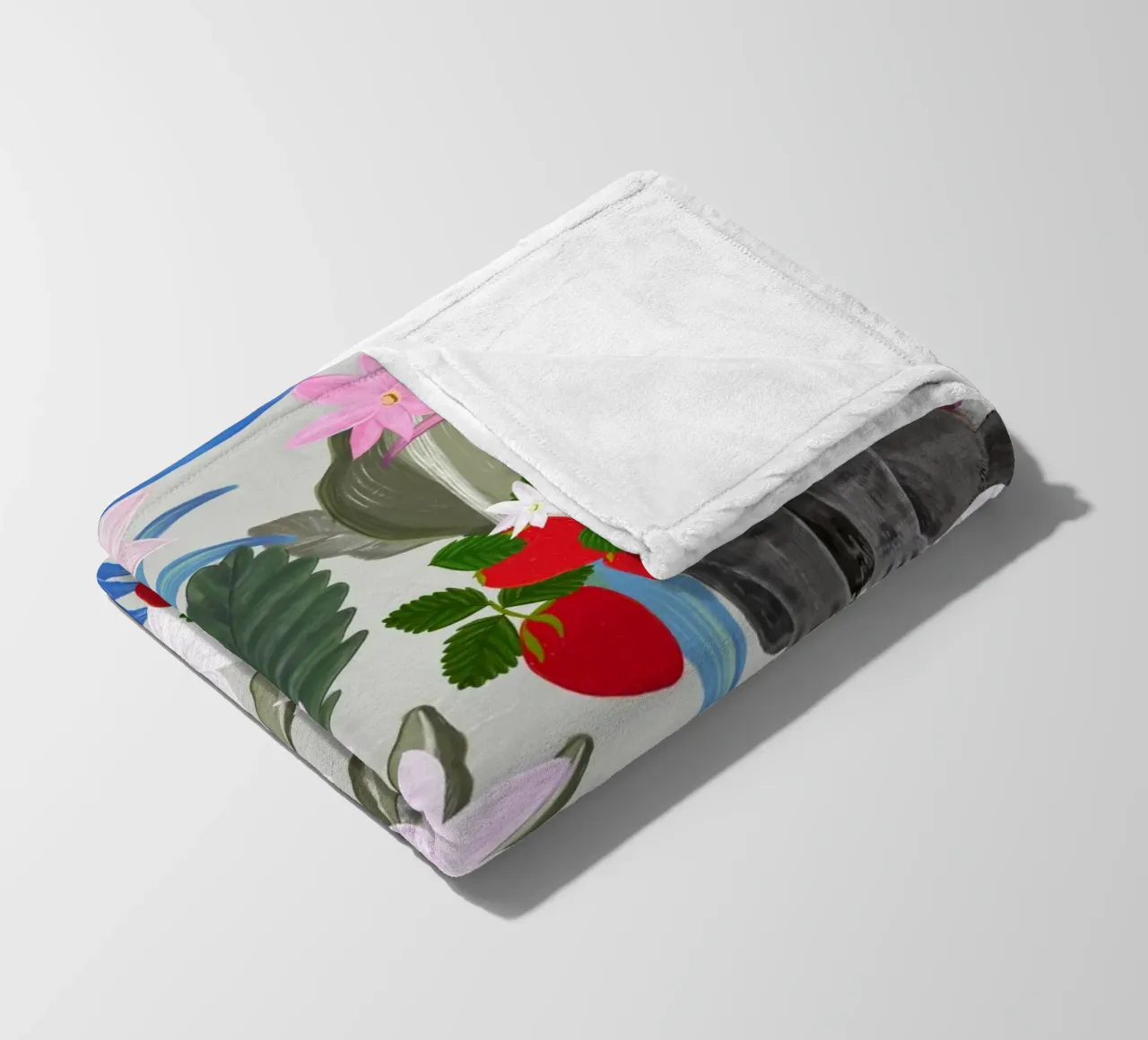 Gatto disegnato a mano con fragola e tropicale coperta in pile da gulsengunel