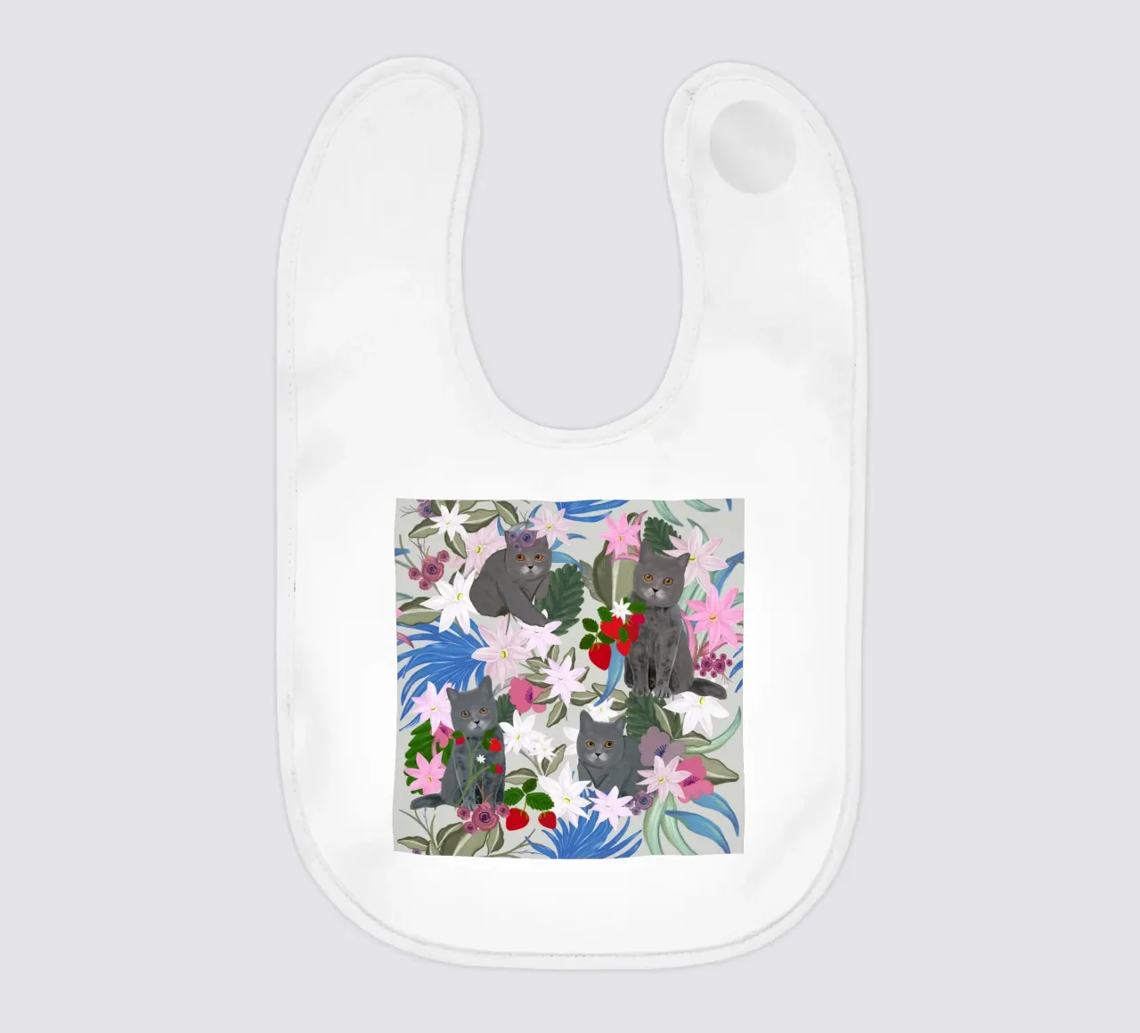 Gatto disegnato a mano con fragola e tropicale bavaglino da gulsengunel