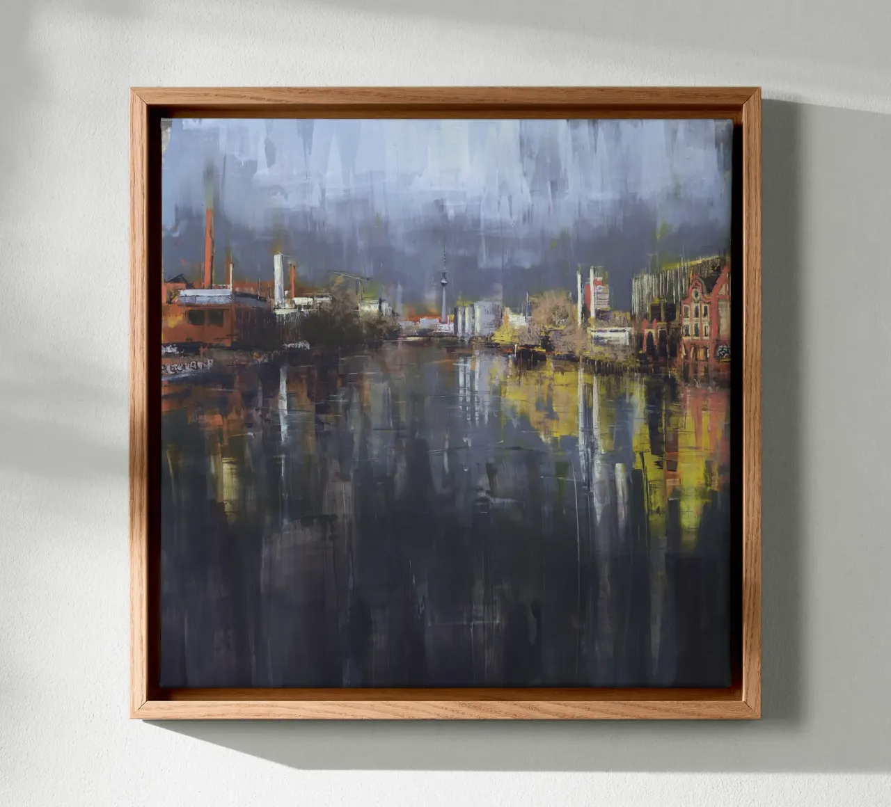 BERLINO_25_01: Pittura, Skyline in una mattina d'autunno tela con Cornice a cassetta da Eduard Warkentin Art