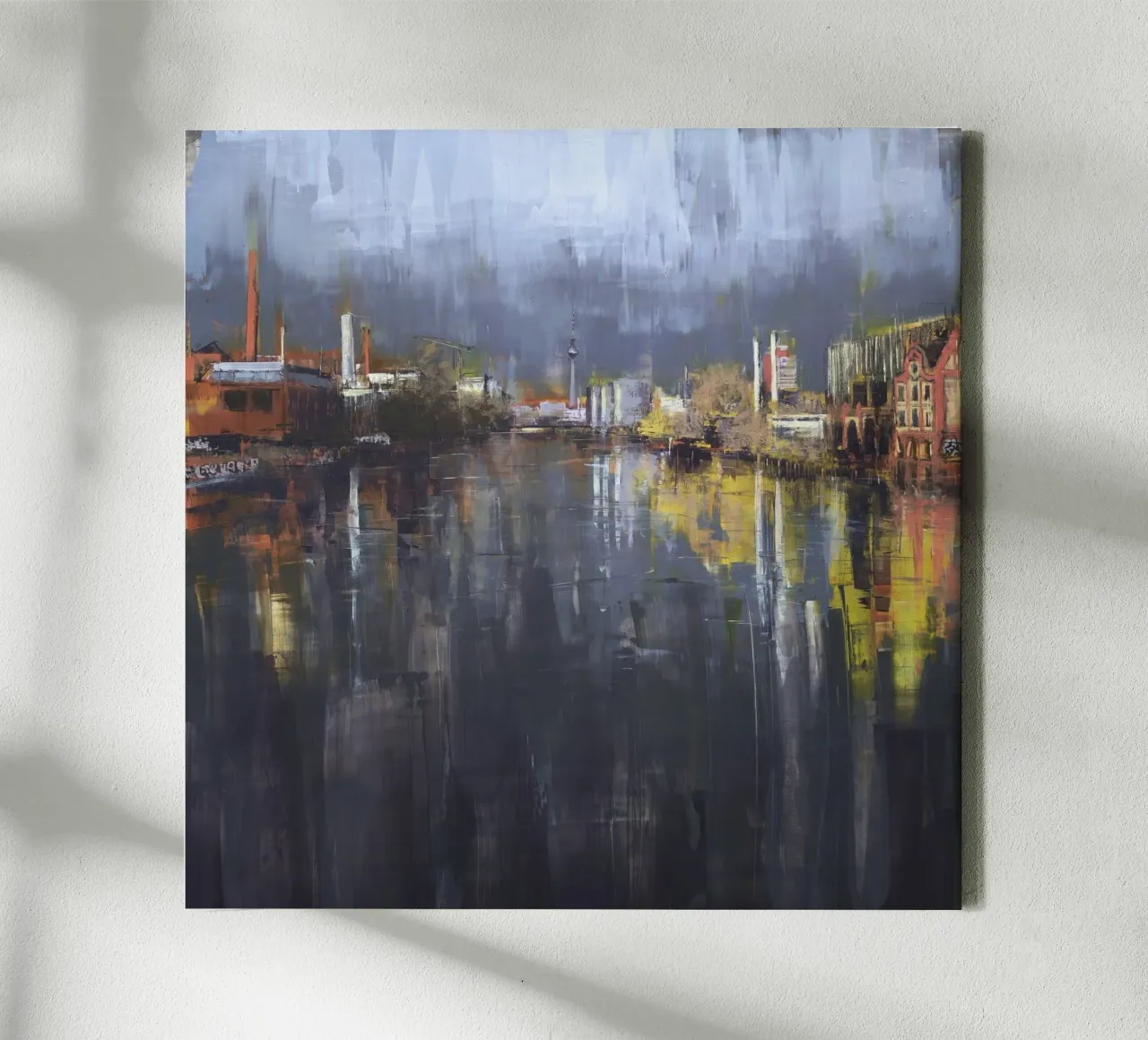 BERLINO_25_01: Pittura, Skyline in una mattina d'autunno tela con Cornice a cassetta da Eduard Warkentin Art