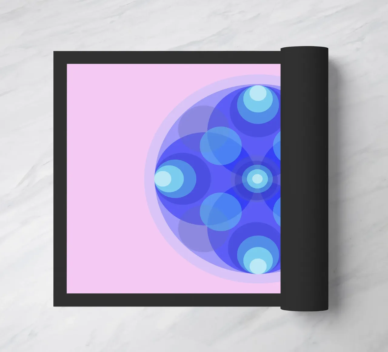Mandala astratto blu di fiori retrò di fronte a rosa zerbino da Lilou Art