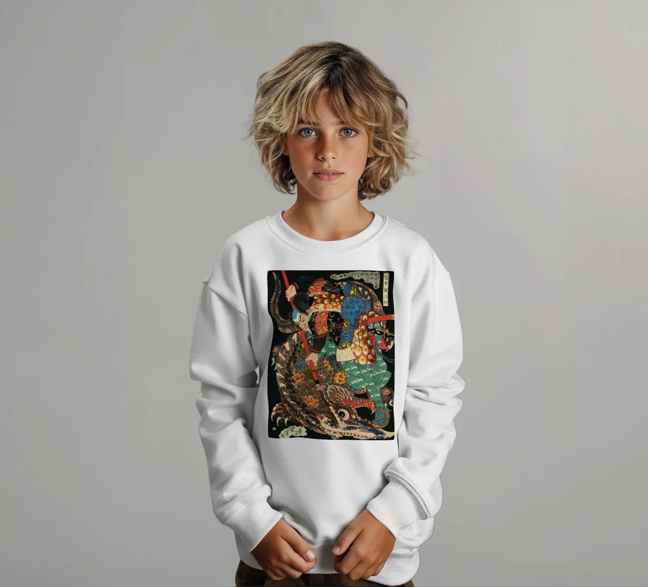 Samouraï combattant le crocodile - Ukiyo-e japonais ancien sweat enfant de Masterpieces Of Japanese Art