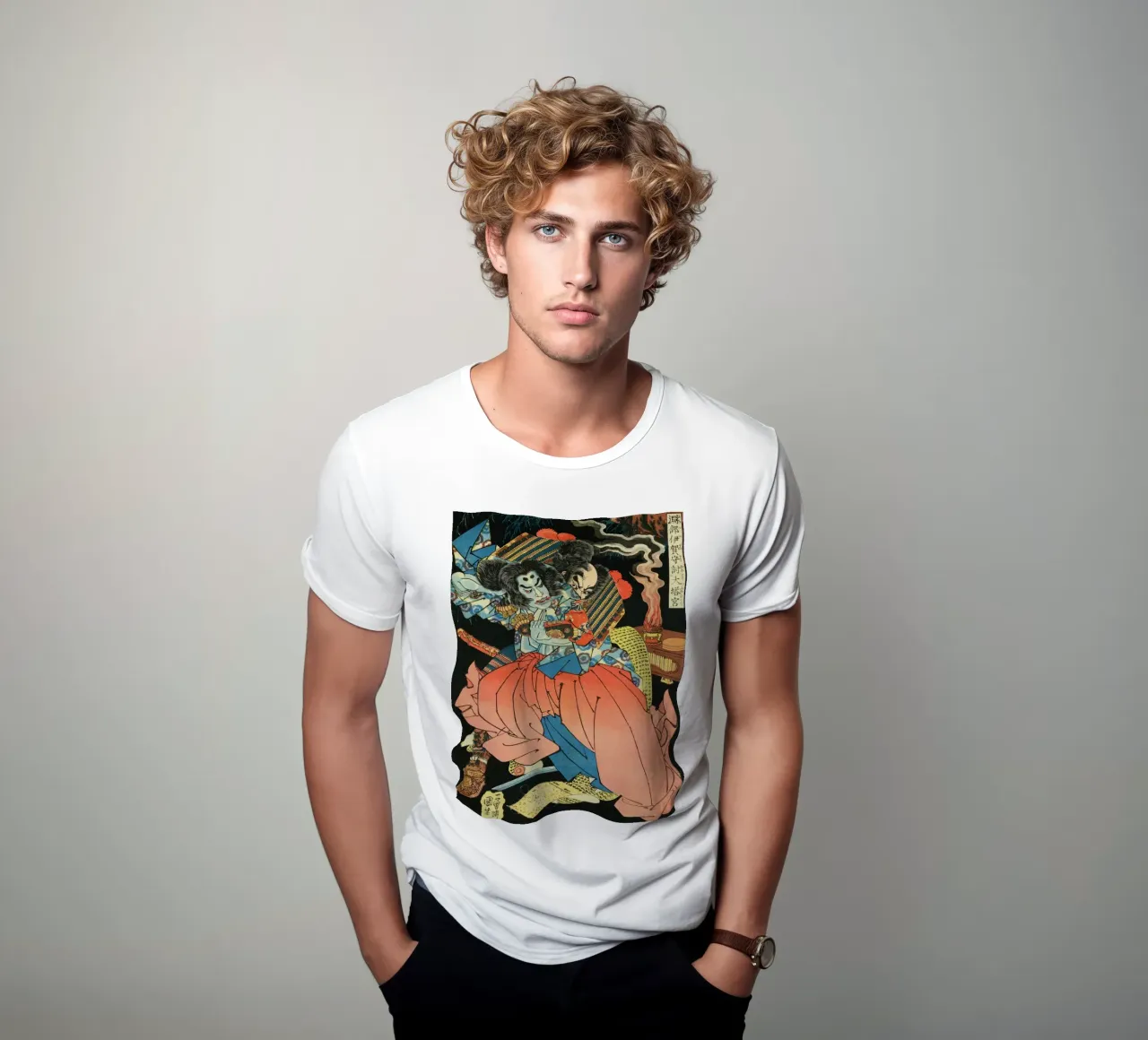 Démon se battant avec un samouraï - Ancien art japonais Ukiyo-e t-shirt de Masterpieces Of Japanese Art