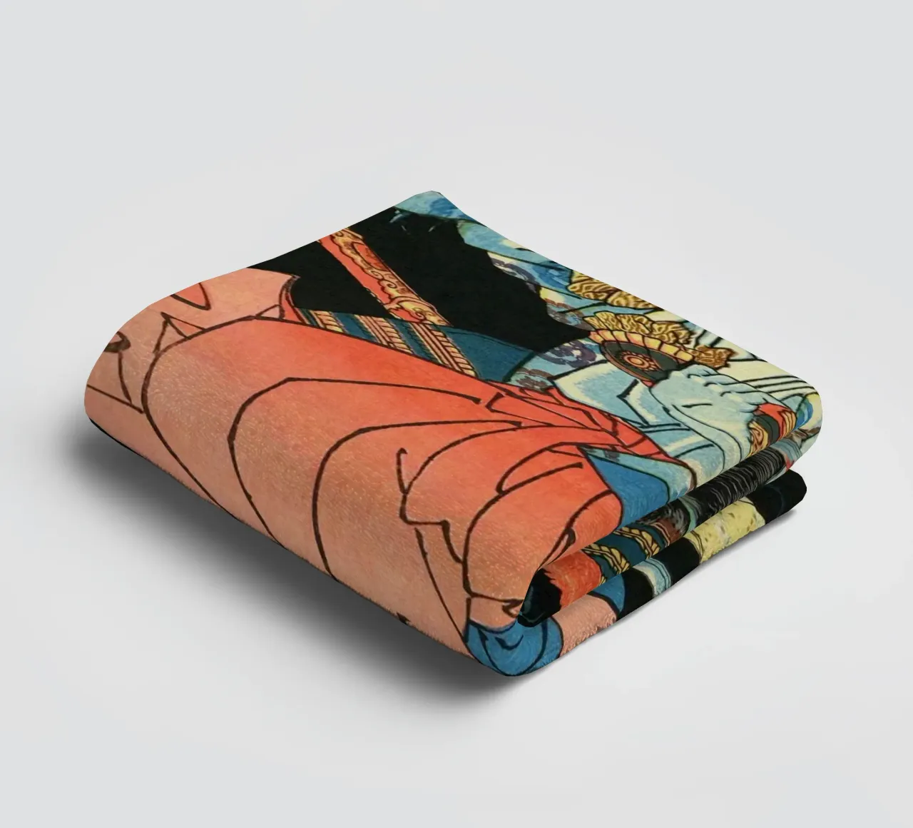 Démon se battant avec un samouraï - Ancien art japonais Ukiyo-e serviette de bain de Masterpieces Of Japanese Art