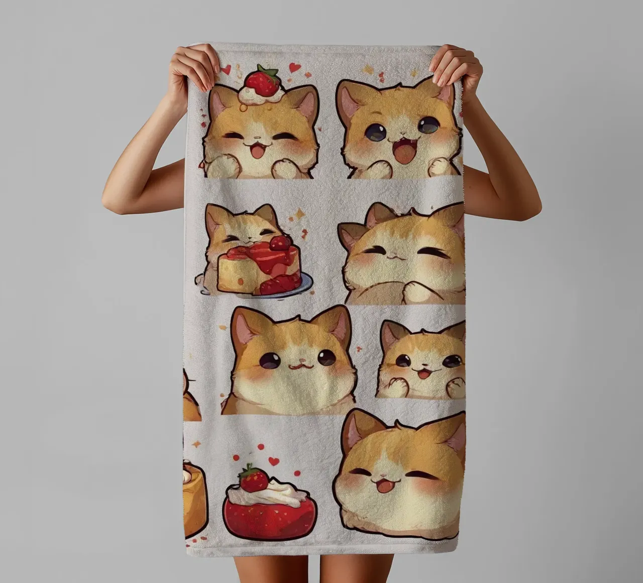 Gatto e pane alle fragole asciugamano da bagno da brockcon Shop
