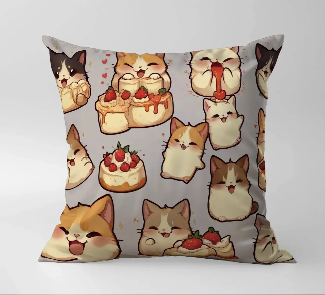 Gatto e pane alle fragole Carino cuscino da brockcon Shop
