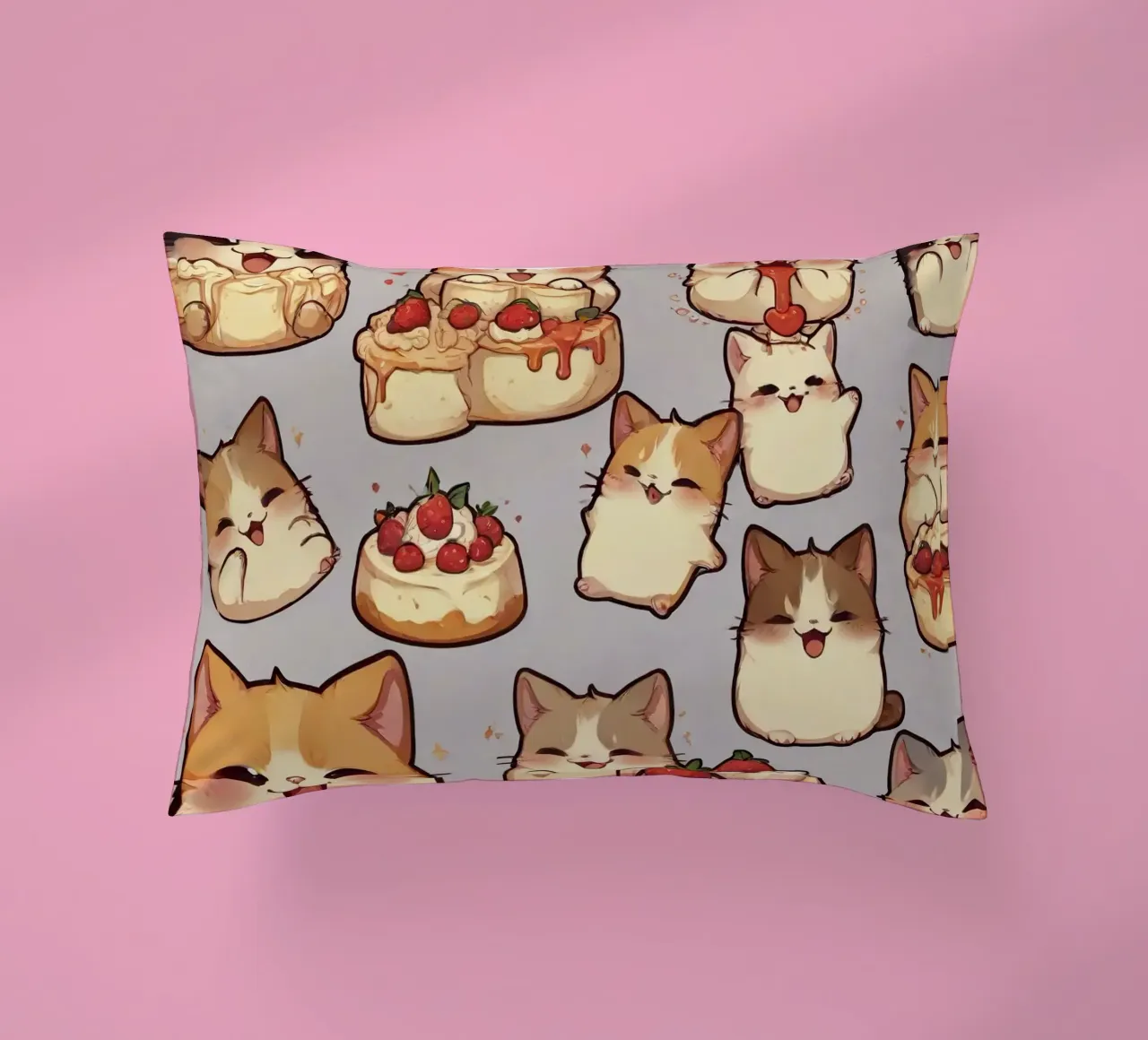 Gatto e pane alle fragole Carino cuscino da brockcon Shop